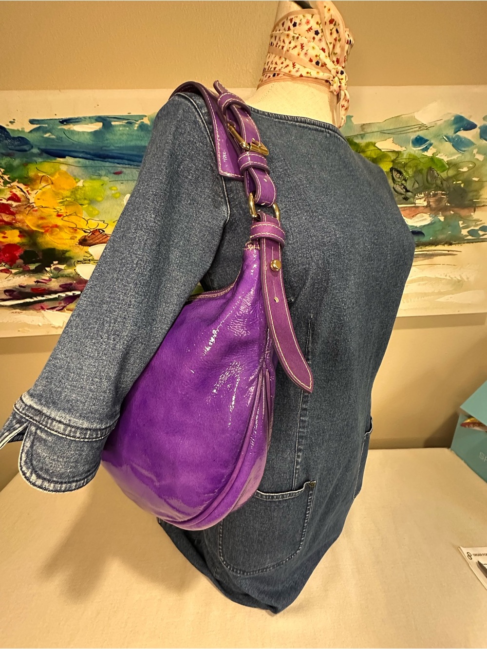 Dooney & Bourke Luisa Purple Patent Leather Shoulder Hobo Bag - Picture 14 of 15
